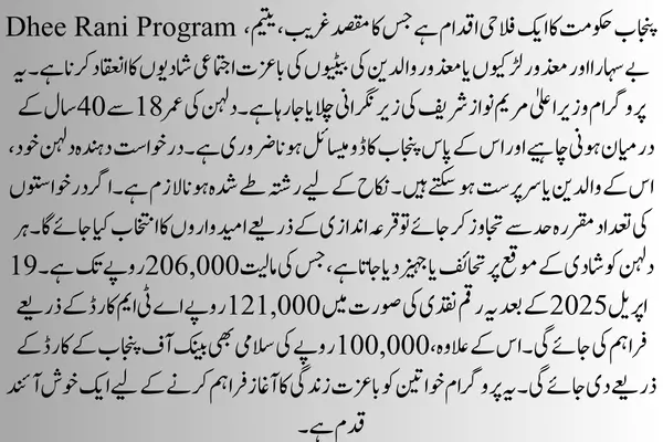 The Dhee Rani Program increases Marriage. New update 2025