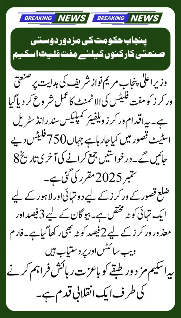 Free flats for industrial workers in Punjab Practical demonstration of Chief Minister Maryam Nawaz's labor-friendly policy