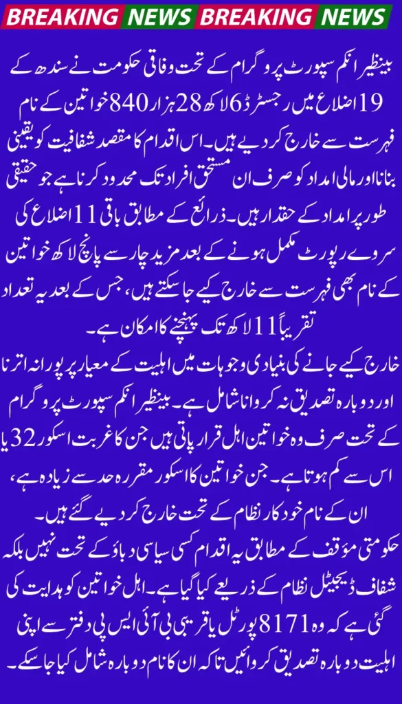 BISP 2025 Sindh Cleanup Government Removes Ineligible Women, Beneficiary Count to Drop by One Million